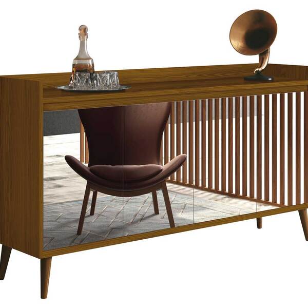 Balcao Buffet Retrô Com Espelho Delta 4 Portas Freijó - Movei