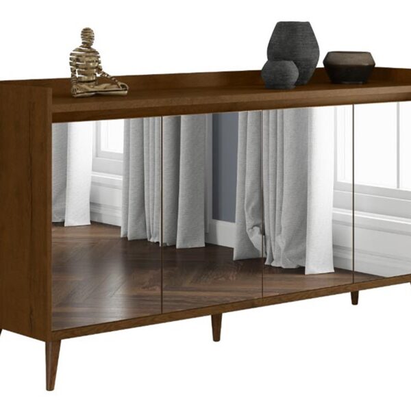 Balcao Buffet Retrô Com Espelho Delta 4 Portas Malbec - Movei