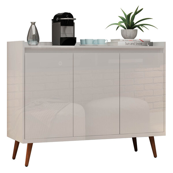 Balcao Buffet Retrô Delta 3 Portas Branco Gloss - Moveisaqui