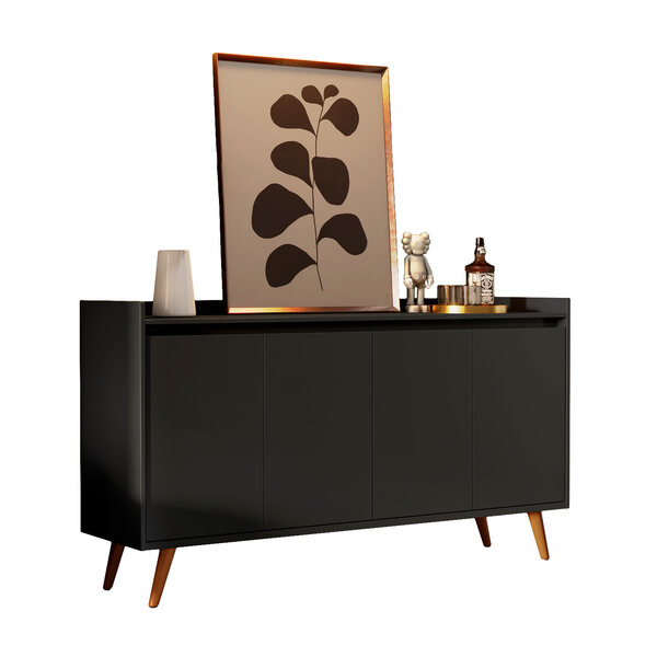 Balcao Buffet Retrô Delta 4 Portas Preto - Moveisaqui