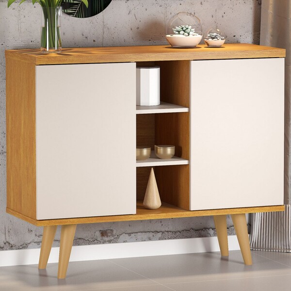 Balcão Buffet Vision 2 Portas 4 Prateleiras Mel/off White - V