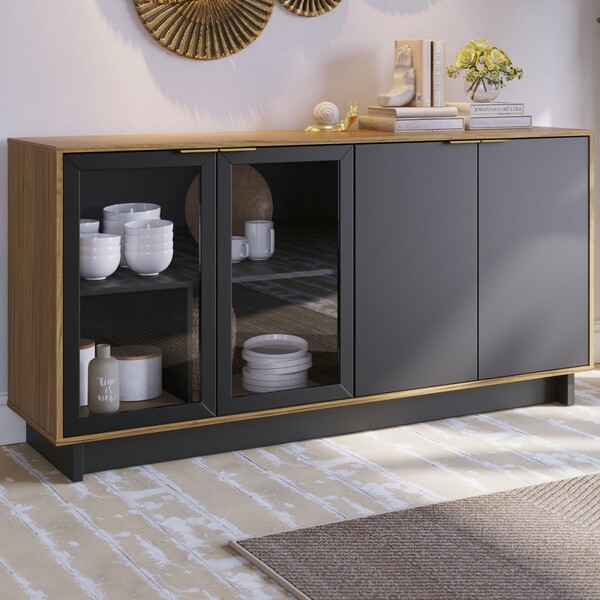 Balcão Buffet Vitoria 4 Portas Noce Milano/preto Fosco - Coli