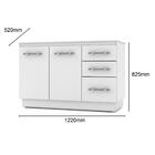 Balcão Caiena 120 Cm Com Tampo 2 Portas E 3 Gavetas Vila Rica