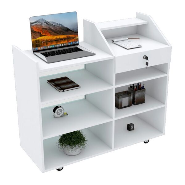 Balcão Caixa Vitrine Com Gaveta E Rodinhas M441.b (loja) 100%