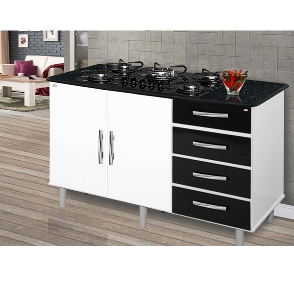 Balcão Canada Branco C/preto Mármorizado – Passe Bem Móveis