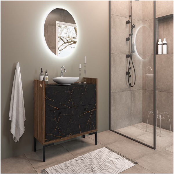 Balcão Com Espelho Bianca Imbúia Reali Preto Bnn Decor