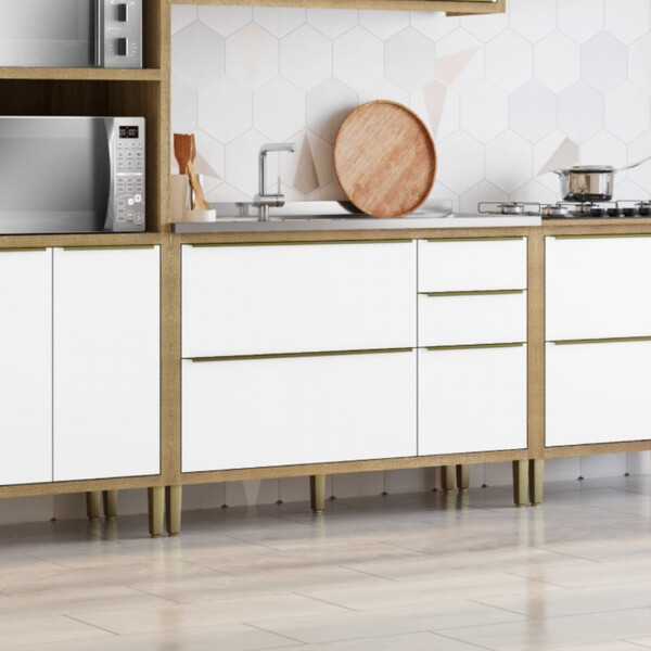 Balcão Com Pia Inox 3 Portas 2 Gavetas Paola - Aramóveis