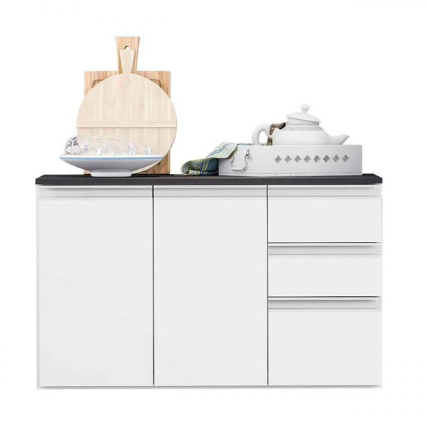 Balcão Com Tampo 90cm 3 Portas 2 Gavetas Laura Poliman Móveis