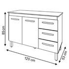 Balcão Com Tampo Bianca 120 Cm Branco Preto Moblis