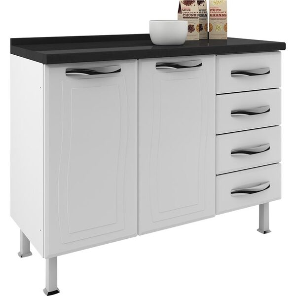 Balcão Com Tampo Em Aço 2 Portas 4 Gavetas Ipanema Master - C