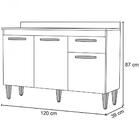 Balcão Com Tampo Milão 120cm 3 Portas Branco/preto - Lumil Mó