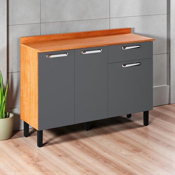 Balcão Cozinha 3 Portas 1 Gavetas 120cm Com Tampo Vegas Itati