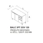 Balcão Cozinha 3 Portas 2 Gavetas 120cm Com Tampo 100% Mdf Do