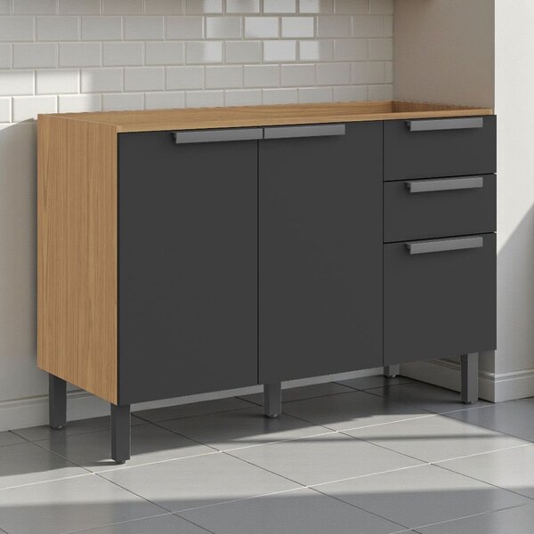 Balcão Cozinha 3 Portas 2 Gavetas 120cm Sem Tampo 100% Mdf Do