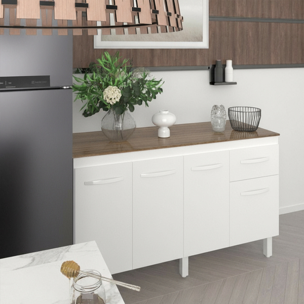 Balcão Cozinha Armário Gabinete Camila Branco Com Tampo Tampã