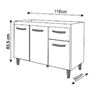Balcão Cozinha Armário Gabinete Para Pia De 120 Cm Anitta 3 P