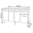Balcão Cozinha Armário Gabinete Para Pia De 140 Cm Camile 4 P