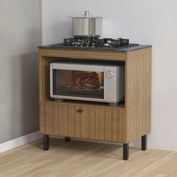 Balcão Cozinha Cooktop 4 Bocas Com 1 Porta Basculante E Nicho