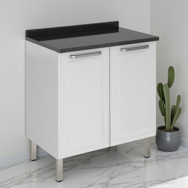 Balcão Cozinha Em Aço 2 Portas 80cm Com Tampo Com Dobradiças