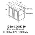 Balcão Cozinha Em Aço 2 Portas 80cm Para Cooktop 4 Bocas Dobr