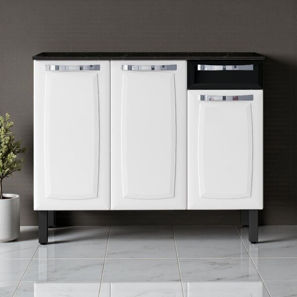 Balcão Cozinha Em Aço 3 Portas 1 Gaveta 105cm Com Tampo Rose