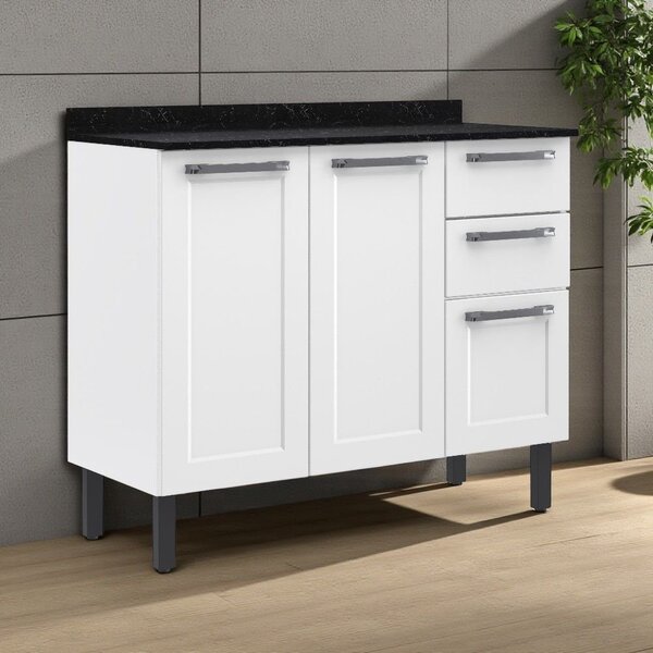 Balcão Cozinha Em Aço 3 Portas E 2 Gavetas 105cm Com Tampo Fl