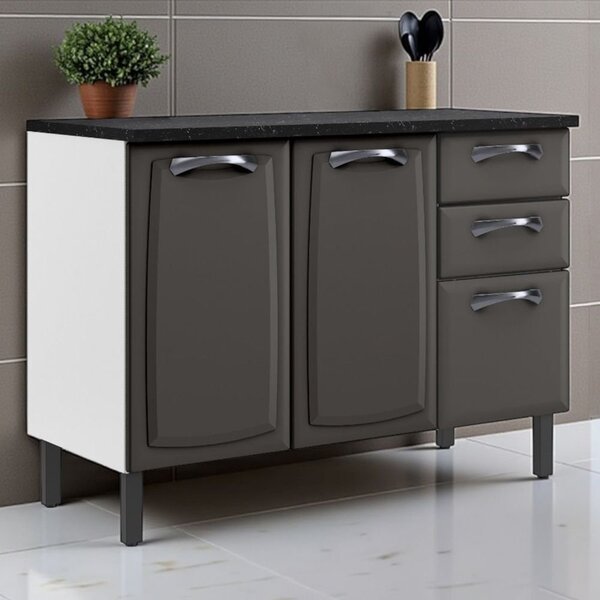 Balcão Cozinha Em Aço 3 Portas E 2 Gavetas 120cm Com Tampo Ne