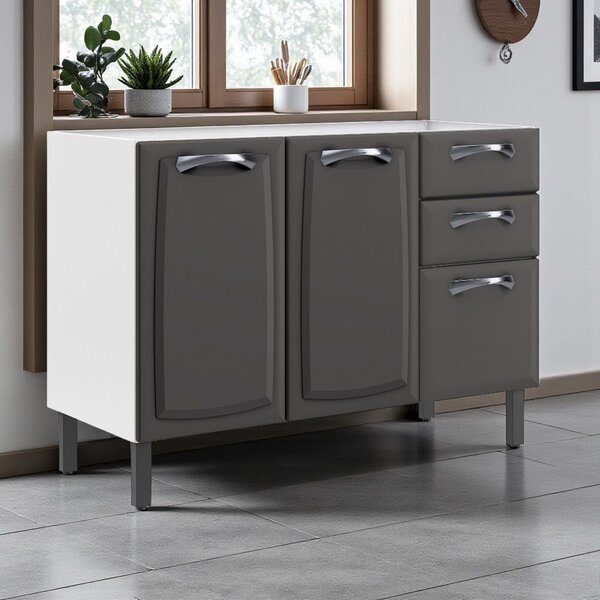 Balcão Cozinha Em Aço 3 Portas E 2 Gavetas 120cm Sem Tampo Ne