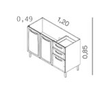 Balcão Cozinha Em Aço 3 Portas E 2 Gavetas 120cm Sem Tampo Ne
