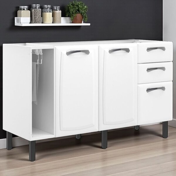 Balcão Cozinha Em Aço 3 Portas E 2 Gavetas 140cm Com Nicho To