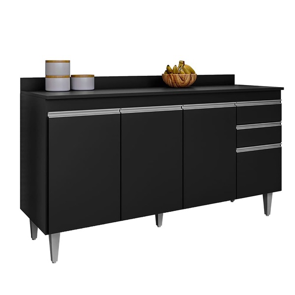 Balcão Cozinha Preto 150cm S/ Tampo - Vallisa Decor