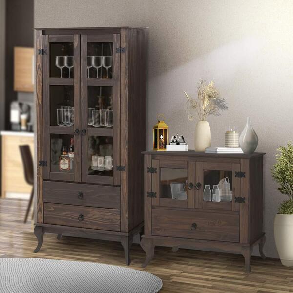 Balcão Cristaleira Madeira Rustica Imbuia D112 E D120 Denk