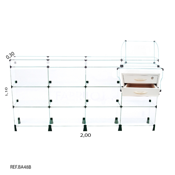 Balcão De Atendimento Caixa Modulado Em Vidro + Gaveta Dupla