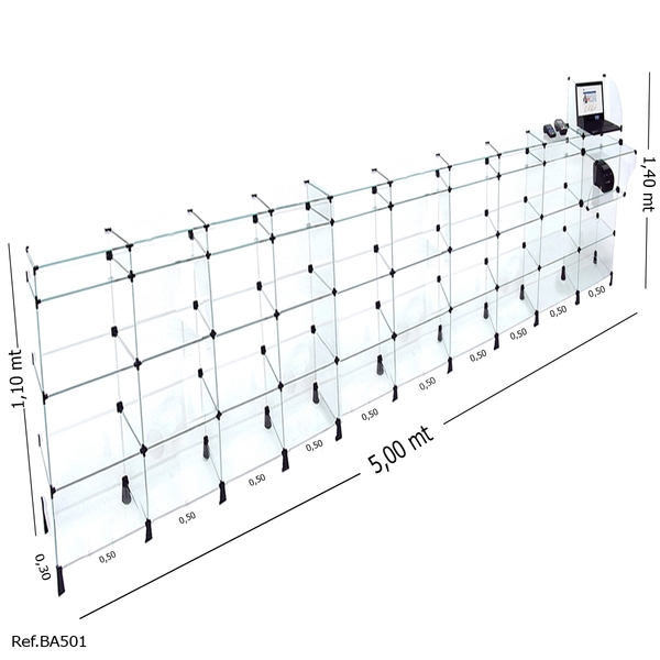 Balcão De Atendimento Em Vidro Temperado - 5,00 X 1,40 X 0,30