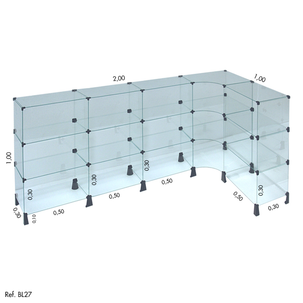 Balcão De Atendimento L Modulado Em Vidro 2,00 X 1.00 X 1.00