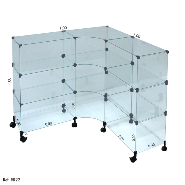 Balcão De Atendimento L Modulado Em Vidro Com Rodízios 1,00 X
