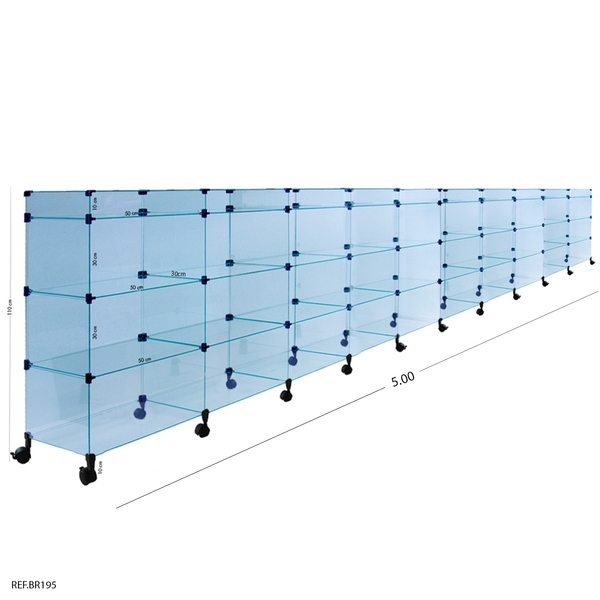 Balcão De Atendimento Modulado Em Vidro Com Rodízios - 5,00 X