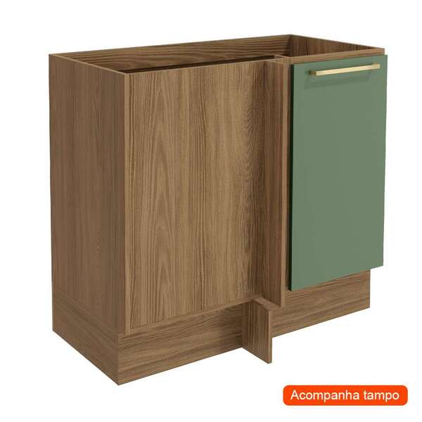 Balcão De Canto Com Tampo Botanic 1 Pt Verde Oliva E Nogueira