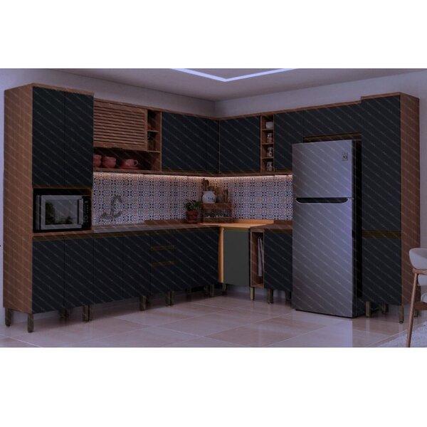 Balcão De Canto Macadâmia 1 Porta Freijó E Grafite