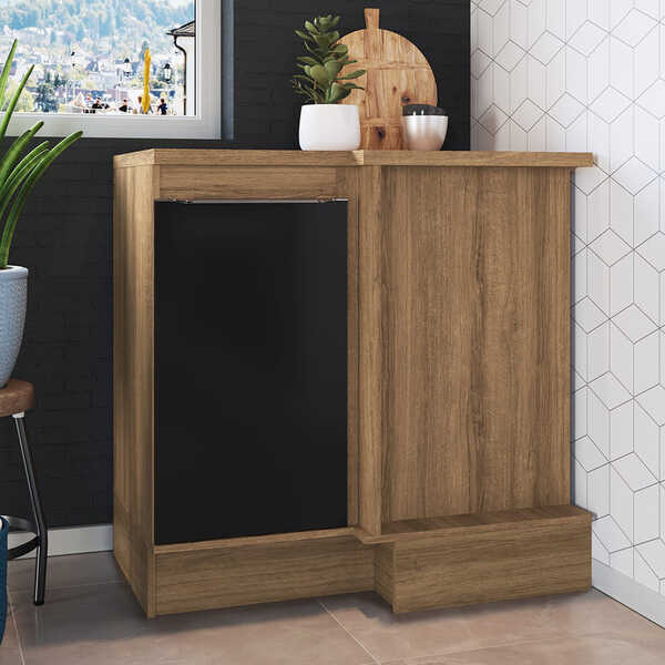 Balcão De Canto Paola 1 Porta Com Rodapé Dlm Mel E Preto Bril