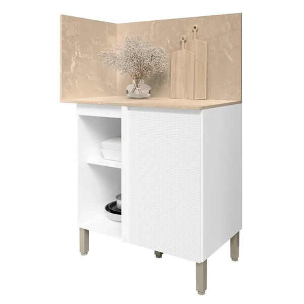 Balcão De Canto Reto Com Tampo E Painel 94cm Minsk Branco Z06