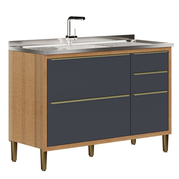 Balcão De Cozinha 1,20 Cm 3 Portas 2 Gavetas Para Pia Opala C