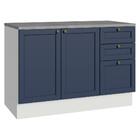 Balcão De Cozinha 120 Cm 2 Portas 3 Gavetas Branco/azul Vik M