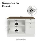 Balcão De Cozinha 120 Cm 2 Portas 3 Gavetas Branco Tampo Rust