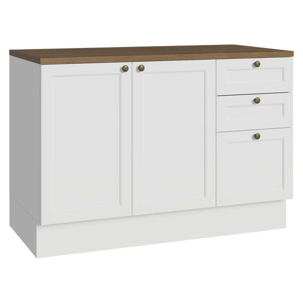 Balcão De Cozinha 120 Cm 2 Portas 3 Gavetas Branco Tampo Rust