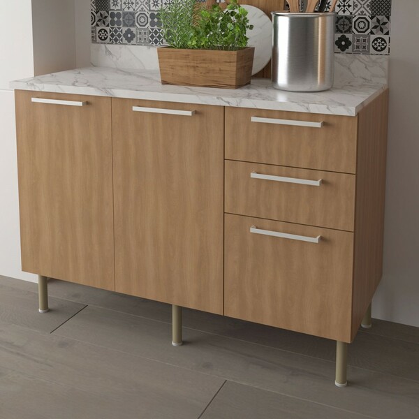 Balcão De Cozinha 120 Cm 2 Portas 3 Gavetas Com Divisor De Ta