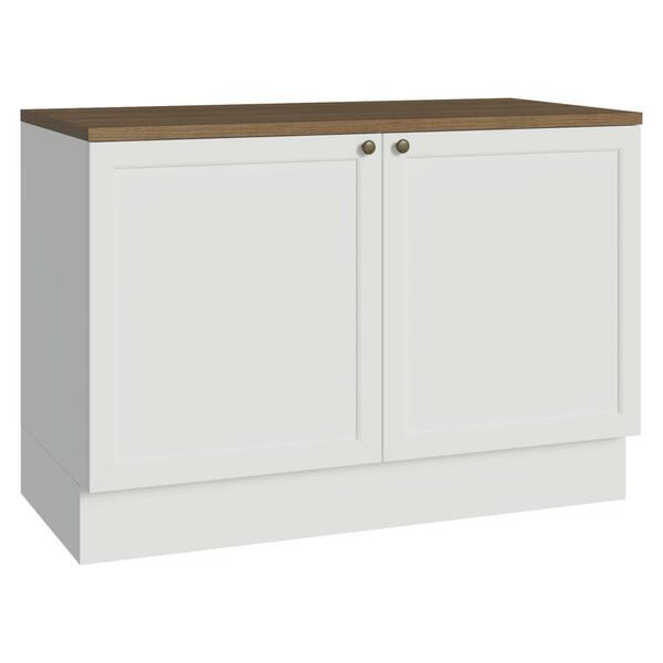 Balcão De Cozinha 120 Cm 2 Portas Branco Tampo Rustic Vik Mad