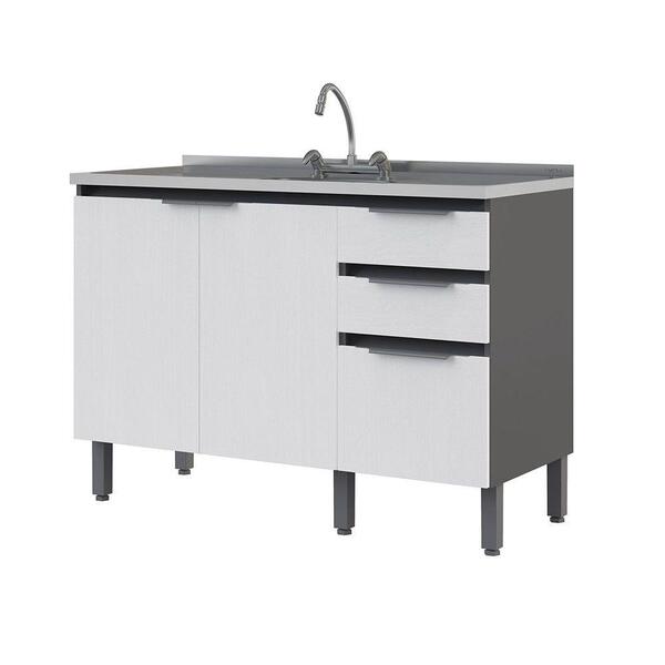 Balcão De Cozinha 120 Cm Hibisco Thela Grafite Com Branco