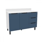 Balcão De Cozinha 120 Cm Meena 2 Portas 3 Gavetas Branco/azul
