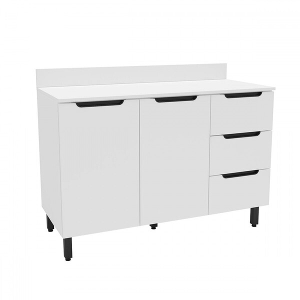 Balcão De Cozinha 120 Cm Meena 2 Portas 3 Gavetas Branco - Po